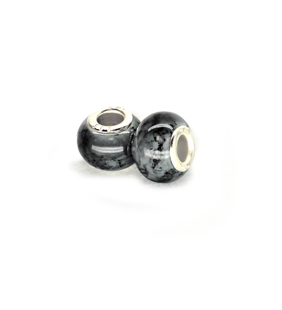Marble donut bead (2 pieces) 14x10 mm - Black